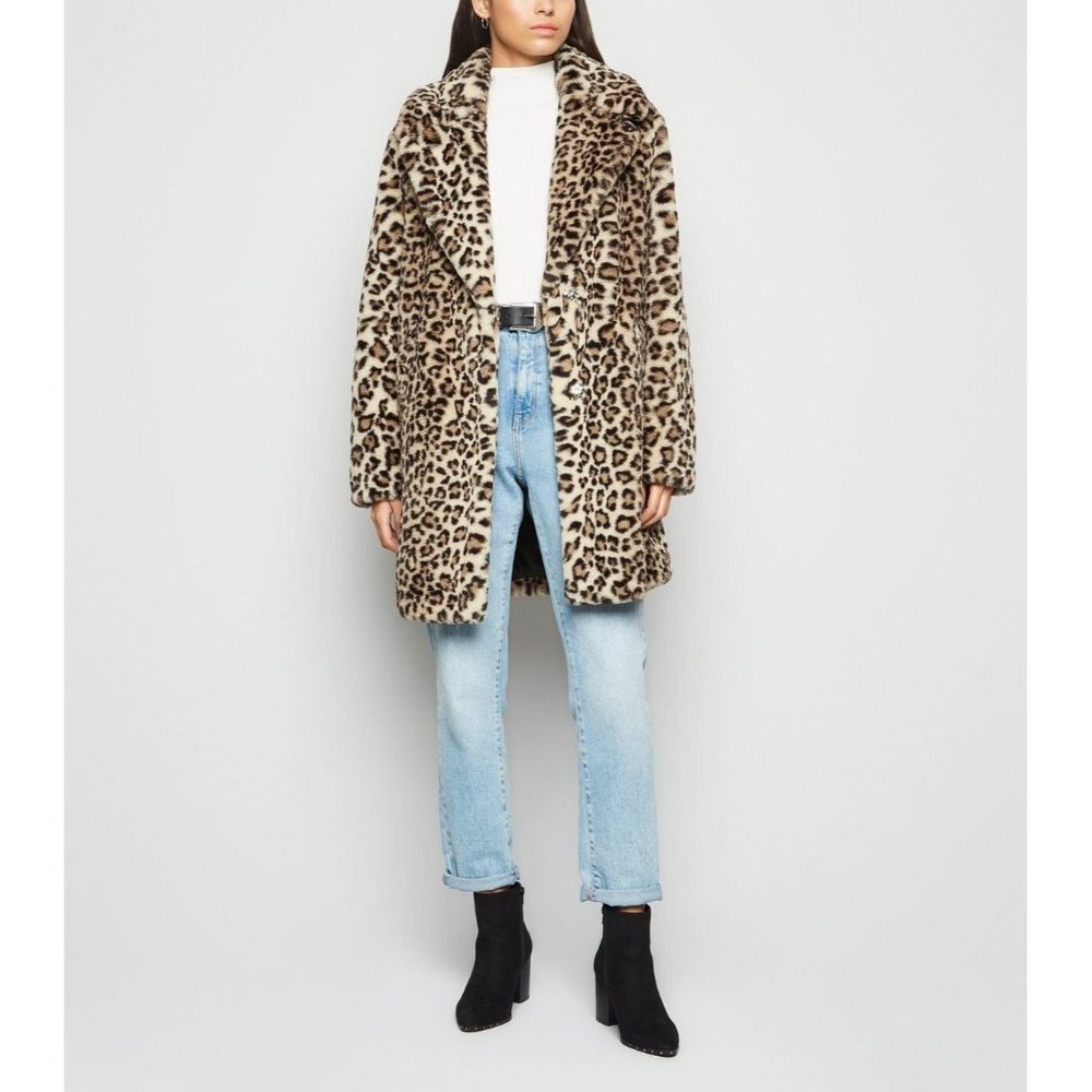 New Bagatelle Brown Leopard Faux Fur Coat Animal M Long